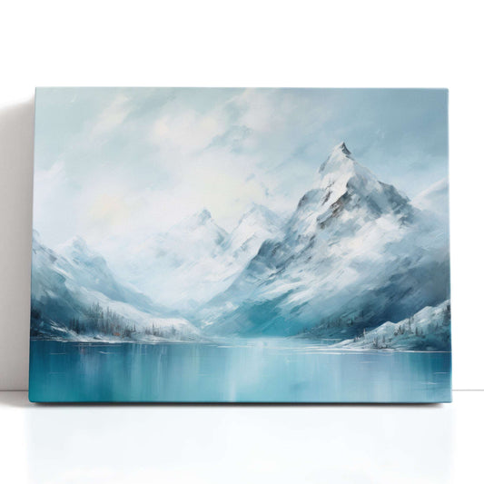 Snow Covered Mountain near the Frozen Lake - Canvas Print - Artoholica Ready to Hang Canvas Print